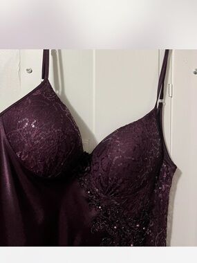 Elegant Plum Lace-Accent Slip Dress - Women Intimates